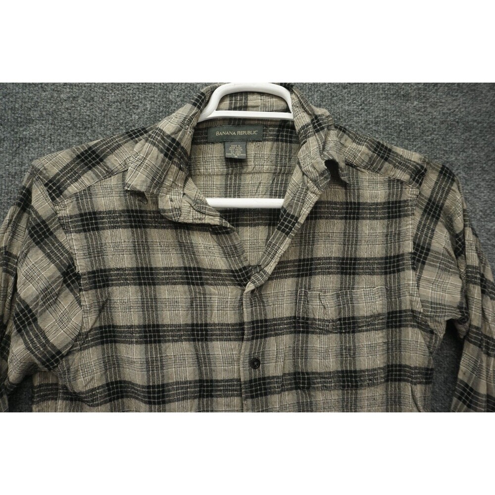 Vintage Banana Republic Men's Size M Plaid Button Down Rayon Wool Blend